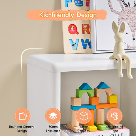 Kids Bookshelf, Large Wooden Bookcase with 6 Cube Storage, Girl Toy Storage Organizer Cabinet with Child Safe Paint&Thick Board, Boy Tall Book Shelves Nook for Office Playroom Living Room