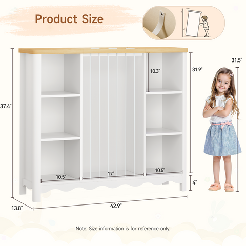 Wooden Stuffed Animal Storage, 6 Cube Toy Storage Organizer w/Wave Design, Plush Toy Organizers and Storage w/Elastic Band Thick Board, Kids Bookshelf for Kids Room Nursery Playroom