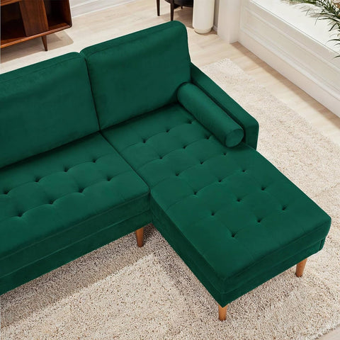 L Shaped Velvet Sleeper Couch, Green