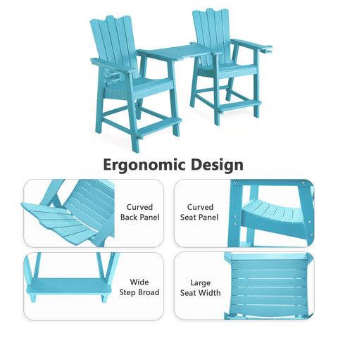 Outdoor HDPS Tall Balcony Chair Set of 2