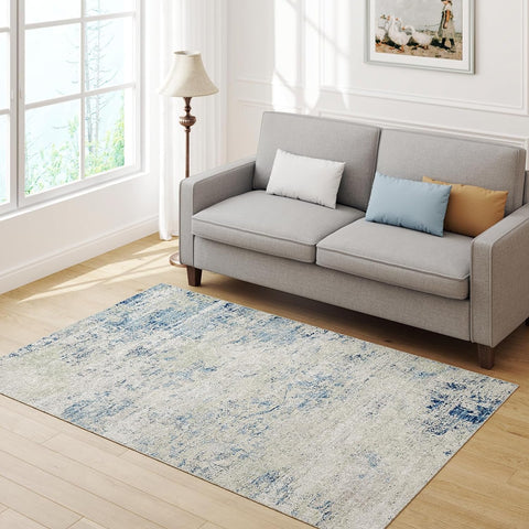 Modern Abstract Area Rugs, Light Blue+Multi