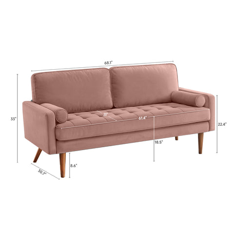 2-Seater Velvet Couch , Pink