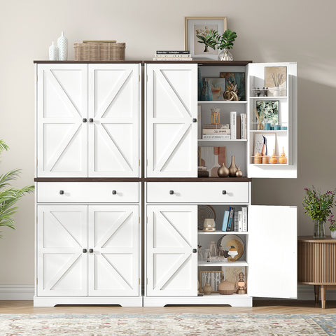 71" Tall Farmhouse Kitchen Pantry Storage Cabinety with 6 Door Shelves & Drawer