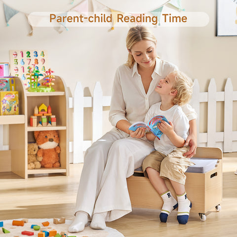 ONBRILL Kids Bookshelf with Reading Nook, 55.2" Toy Storage Organizer, 6 Storage Cubbies, Kids Bookcase with 3-Tier Bookshelf