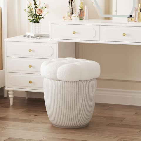 Boucle Ottoman with Removable Flower Lid, Beige
