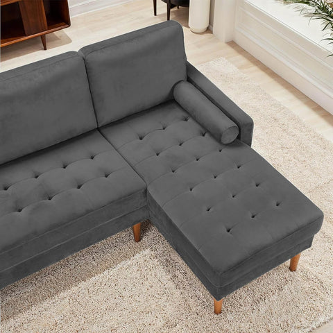 L Shaped Velvet Sleeper Couch, Grey
