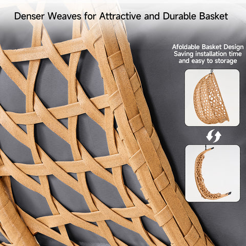 ONBRILL Double Hanging Egg Chair with Stand, Bohemian Knot Style Hammock Swing Chair, Foldable Basket & Denser Weaves, 650 Lbs Capacity Loveseat with UV Resistant Cushion for Patio, Backyard