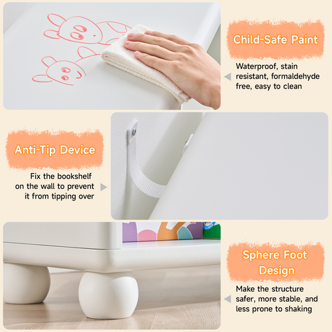 Kids Bookshelf, Large Wooden Bookcase with 6 Cube Storage, Girl Toy Storage Organizer Cabinet with Child Safe Paint&Thick Board, Boy Tall Book Shelves Nook for Office Playroom Living Room