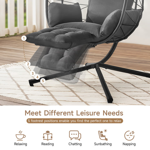 ONBRILL Hanging Egg Chair with Adjustable Footrest & Stand, Wicker Rattan Swing Hammock Chair with Cushion & Double Chains, 350LBS Capacity for Outdoor & Indoor Patio, Deck, Bedroom, Balcony