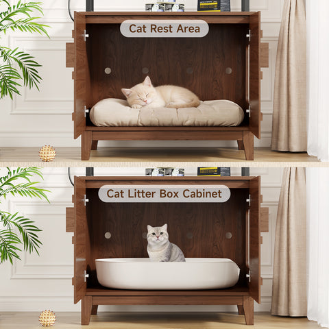 ONBRILL 68" Cat Litter Box Enclosure Furniture, Hidden Litter Box Cabinet with 4-Tier Storage Shelves and Outlet, Kitty Washroom Cabinet and Pet House, Fit Most of Litter Boxes for Living Room