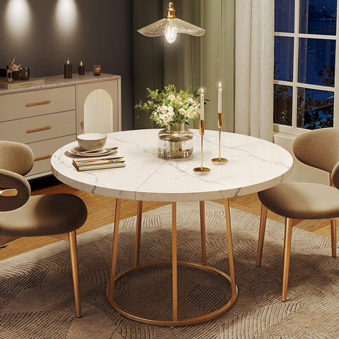 47.24" Modern Wooden Faux Marble Round Dining Table