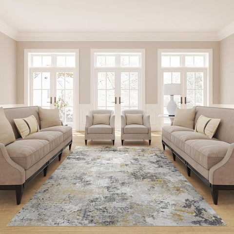 Modern Abstract Area Rugs, Light Brown+Multi