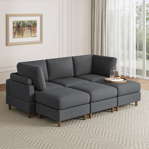 Modern Corduroy 6 Seater Modular Sectional Sofa