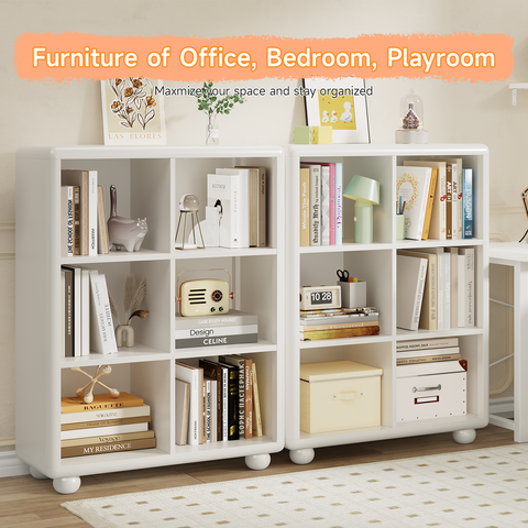 Kids Bookshelf, Large Wooden Bookcase with 6 Cube Storage, Girl Toy Storage Organizer Cabinet with Child Safe Paint&Thick Board, Boy Tall Book Shelves Nook for Office Playroom Living Room