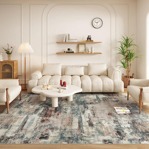 Modern Abstract Area Rugs, Teal/Brick