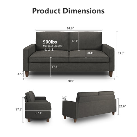 70" Modern Linen Loveseat Sofa