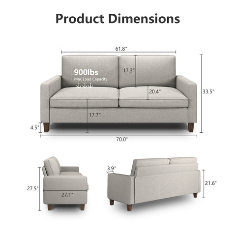 70" Modern Linen Loveseat Sofa