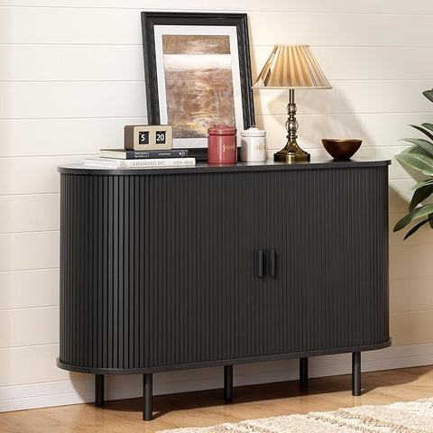 ONBRILL 70" Sideboard Buffet Cabinet, Sliding Door/Adjustable Shelf, Walnut Buffet Sideboard Storage Cabinet Mid-Century Modern Accent Coffee Bar Cabinet Console Table for Kitchen/Entryway/Dining Room