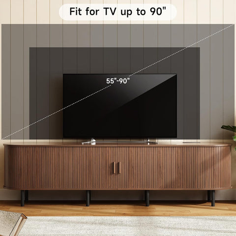 ONBRILL 86.6" TV Stand with Power Outlet & Storage for TVs up to 90“ Walnut Entertainment Center with Adjustable Shelves, Modern Media Console with Sliding Doors for Living Room, Bedroom