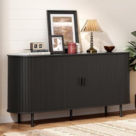 ONBRILL 70" Sideboard Buffet Cabinet, Sliding Door/Adjustable Shelf, Walnut Buffet Sideboard Storage Cabinet Mid-Century Modern Accent Coffee Bar Cabinet Console Table for Kitchen/Entryway/Dining Room