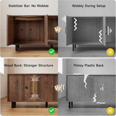 ONBRILL 59 Inches Cat Litter Box Enclosure for 2 Cats, Walnut Modern Hidden Litter Furniture with Cat Scratch Pad, Large Indoor Pet House with Double Room, Wooden TV Stand Side Table
