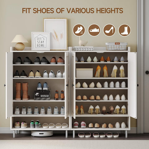 ONBRILL Shoe Cabinet with Cross Molding Doors, 6-Tier Shoe Storage(White) 18-24 Pairs Shoe Storage Cabinet with 3 Adjustable Shelves & Metal Legs, 45 Inch Tall Shoe Organizer for Entryway, Front Door