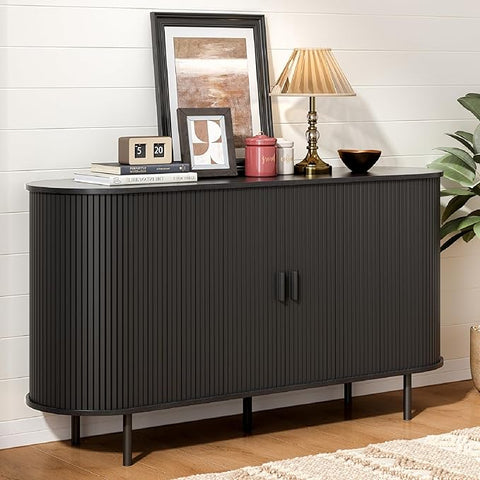 ONBRILL 70" Sideboard Buffet Cabinet, Sliding Door/Adjustable Shelf, Walnut Buffet Sideboard Storage Cabinet Mid-Century Modern Accent Coffee Bar Cabinet Console Table for Kitchen/Entryway/Dining Room