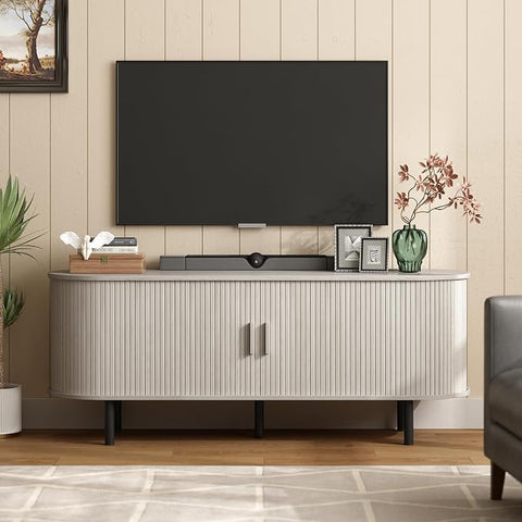ONBRILL 86.6" TV Stand with Power Outlet & Storage for TVs up to 90“ Walnut Entertainment Center with Adjustable Shelves, Modern Media Console with Sliding Doors for Living Room, Bedroom