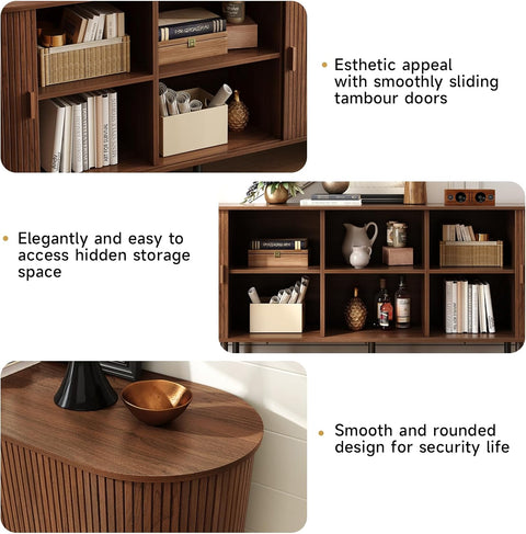 ONBRILL 70" Sideboard Buffet Cabinet, Sliding Door/Adjustable Shelf, Walnut Buffet Sideboard Storage Cabinet Mid-Century Modern Accent Coffee Bar Cabinet Console Table for Kitchen/Entryway/Dining Room