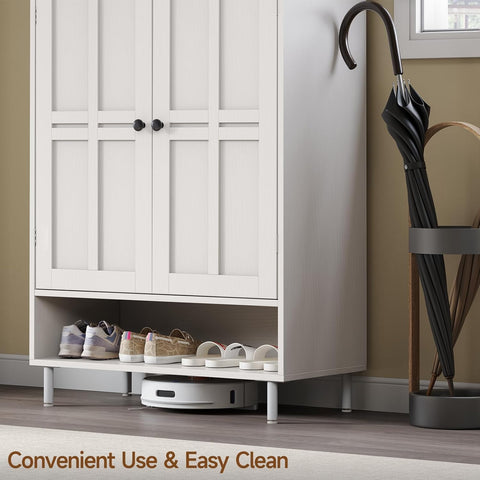 ONBRILL Shoe Cabinet with Cross Molding Doors, 6-Tier Shoe Storage(White) 18-24 Pairs Shoe Storage Cabinet with 3 Adjustable Shelves & Metal Legs, 45 Inch Tall Shoe Organizer for Entryway, Front Door