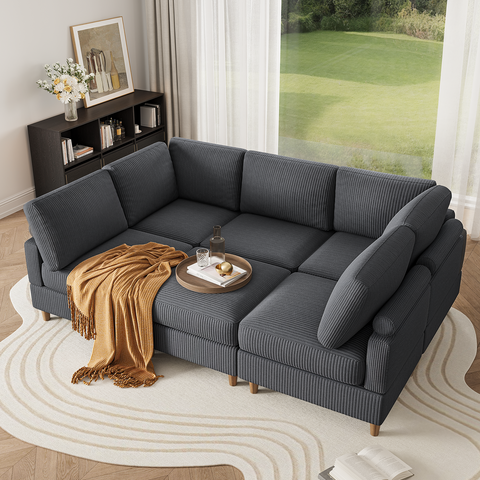 VersaLounge 90" Modern Corduroy 6 Seater Modular Sectional Sofa