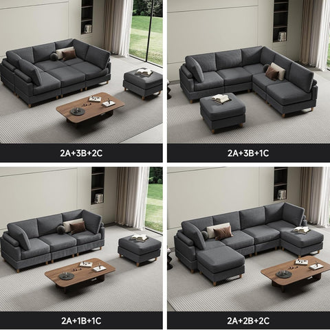 Modern Corduroy 6 Seater Modular Sectional Sofa