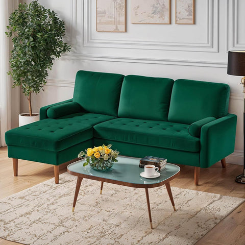 L Shaped Velvet Sleeper Couch, Green