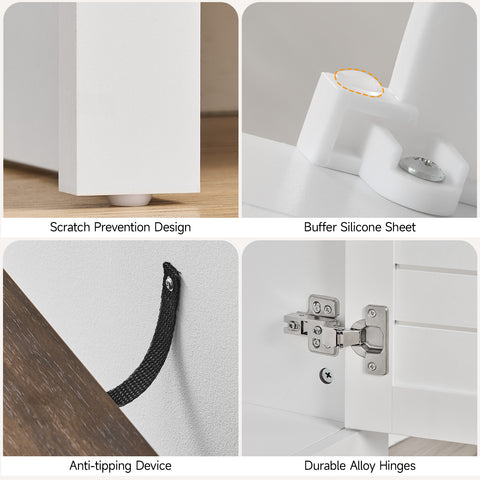 ONBRILL Shoe Storage Cabinet with 2 Flip Drawers, 1 Drawer, 1 Side Cabinet, Narrow Shoe Organizer with Ventilated Grille Panel & Movable Shelves, Freestanding Hidden Shoe Rack for Entryway