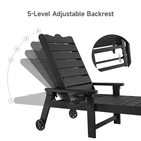 Outdoor HDPS Patio Lounge Chairs with 5-Level Adjustable Backrest