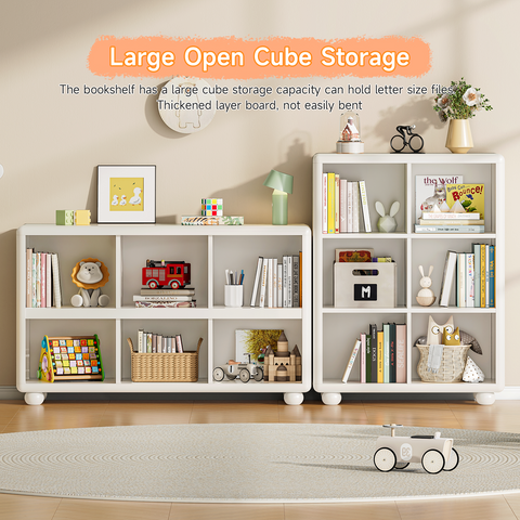 Kids Bookshelf, Large Wooden Bookcase with 6 Cube Storage, Girl Toy Storage Organizer Cabinet with Child Safe Paint&Thick Board, Boy Tall Book Shelves Nook for Office Playroom Living Room