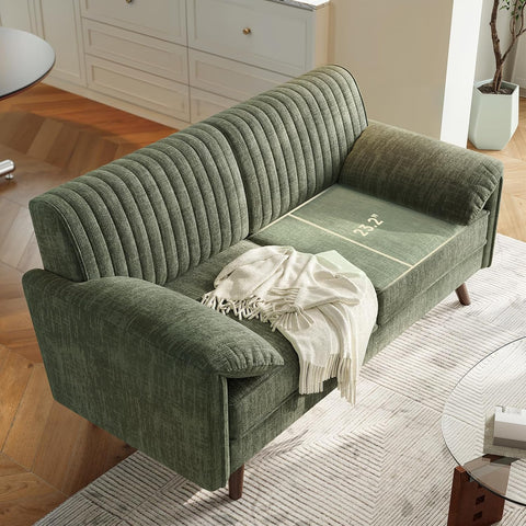 ONBRILL 64.5" Loveseat Sofa, Chenille Loveseat Couch for Living Room, Green 23.2" Deep Seat Love seat with Padded Arms, Comfy Modern Small Couches for Bedroom, Small Spaces, Dorms, Office, Apartment