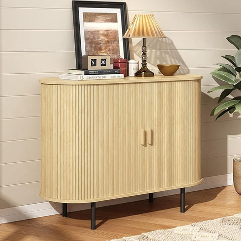 ONBRILL 70" Sideboard Buffet Cabinet, Sliding Door/Adjustable Shelf, Walnut Buffet Sideboard Storage Cabinet Mid-Century Modern Accent Coffee Bar Cabinet Console Table for Kitchen/Entryway/Dining Room