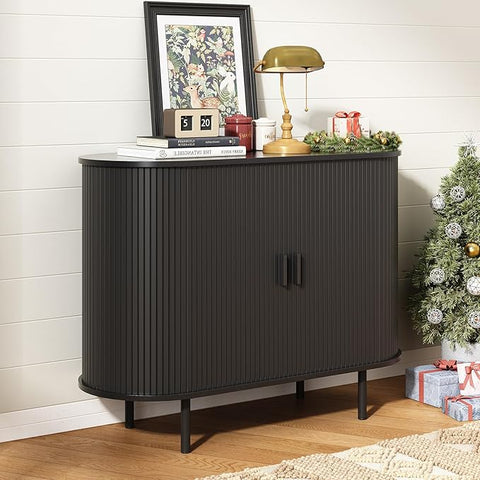 ONBRILL 70" Sideboard Buffet Cabinet, Sliding Door/Adjustable Shelf, Walnut Buffet Sideboard Storage Cabinet Mid-Century Modern Accent Coffee Bar Cabinet Console Table for Kitchen/Entryway/Dining Room