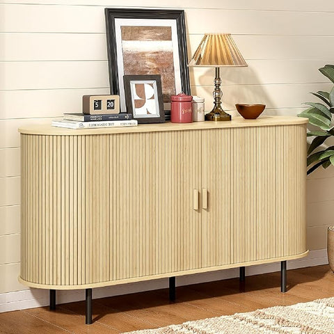 ONBRILL 70" Sideboard Buffet Cabinet, Sliding Door/Adjustable Shelf, Walnut Buffet Sideboard Storage Cabinet Mid-Century Modern Accent Coffee Bar Cabinet Console Table for Kitchen/Entryway/Dining Room