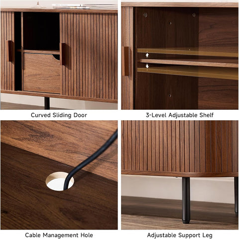 ONBRILL 86.6" TV Stand with Power Outlet for TVs up to 90", Walnut Entertainment Center with Storage and Drawer TV Console w/ Adjustable Shelves & Sliding Door TV Stand for Living Room Bedroom