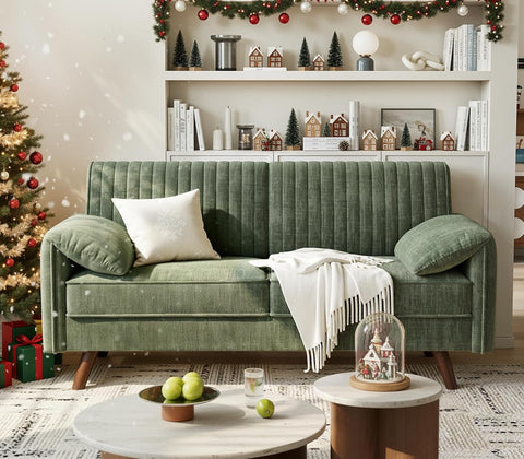ONBRILL 64.5" Loveseat Sofa, Chenille Loveseat Couch for Living Room, Green 23.2" Deep Seat Love seat with Padded Arms, Comfy Modern Small Couches for Bedroom, Small Spaces, Dorms, Office, Apartment