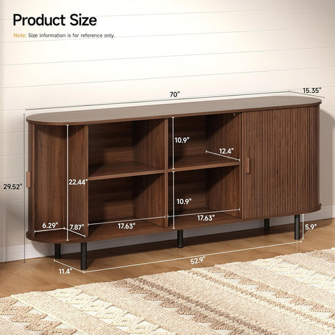 ONBRILL 70" Sideboard Buffet Cabinet, Sliding Door/Adjustable Shelf, Walnut Buffet Sideboard Storage Cabinet Mid-Century Modern Accent Coffee Bar Cabinet Console Table for Kitchen/Entryway/Dining Room