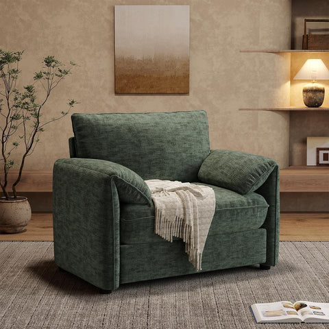 ONBRILL Oversized Accent Chair, 41 Inch Chenille Fabric Armchair, Green Comfy Single Sofa Chair with Padded Arms, Pocket Spring Cushion, Modern Reading Chair for Living Room, Bedroom, Apartment