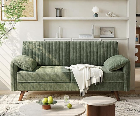 ONBRILL 64.5" Loveseat Sofa, Chenille Loveseat Couch for Living Room, Green 23.2" Deep Seat Love seat with Padded Arms, Comfy Modern Small Couches for Bedroom, Small Spaces, Dorms, Office, Apartment