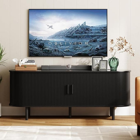 ONBRILL 86.6" TV Stand with Power Outlet & Storage for TVs up to 90“ Walnut Entertainment Center with Adjustable Shelves, Modern Media Console with Sliding Doors for Living Room, Bedroom