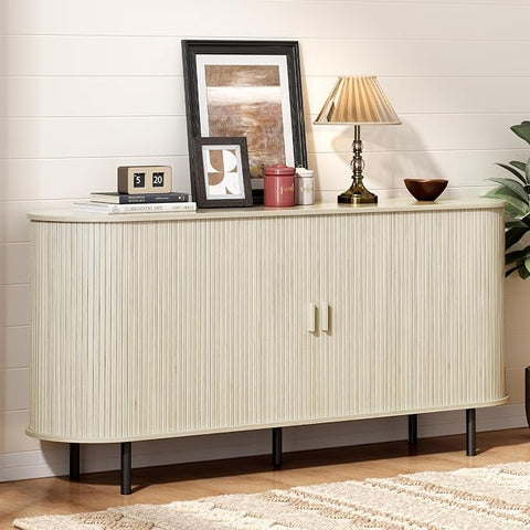 ONBRILL 70" Sideboard Buffet Cabinet, Sliding Door/Adjustable Shelf, Walnut Buffet Sideboard Storage Cabinet Mid-Century Modern Accent Coffee Bar Cabinet Console Table for Kitchen/Entryway/Dining Room
