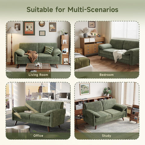 ONBRILL 64.5" Loveseat Sofa, Chenille Loveseat Couch for Living Room, Green 23.2" Deep Seat Love seat with Padded Arms, Comfy Modern Small Couches for Bedroom, Small Spaces, Dorms, Office, Apartment