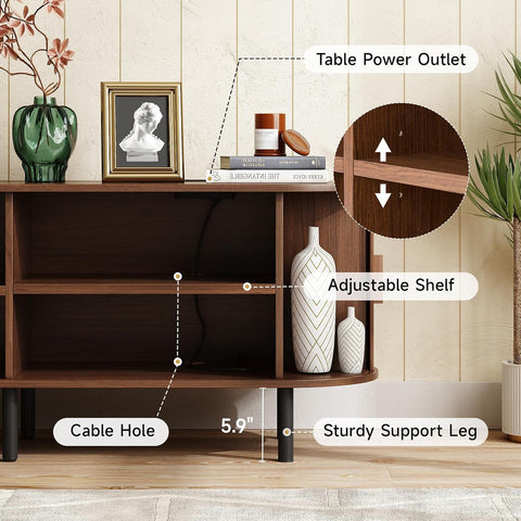 ONBRILL 86.6" TV Stand with Power Outlet & Storage for TVs up to 90“ Walnut Entertainment Center with Adjustable Shelves, Modern Media Console with Sliding Doors for Living Room, Bedroom
