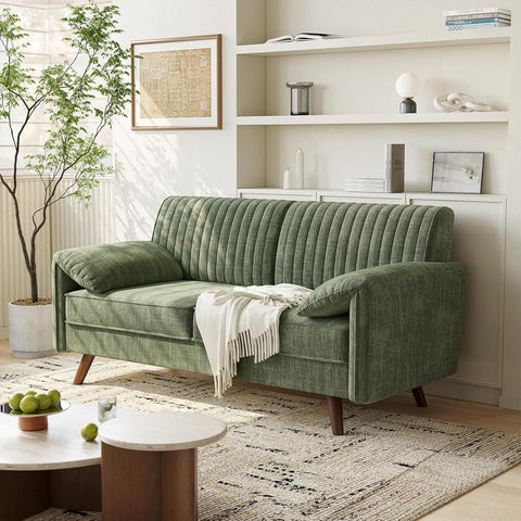 ONBRILL 64.5" Loveseat Sofa, Chenille Loveseat Couch for Living Room, Green 23.2" Deep Seat Love seat with Padded Arms, Comfy Modern Small Couches for Bedroom, Small Spaces, Dorms, Office, Apartment